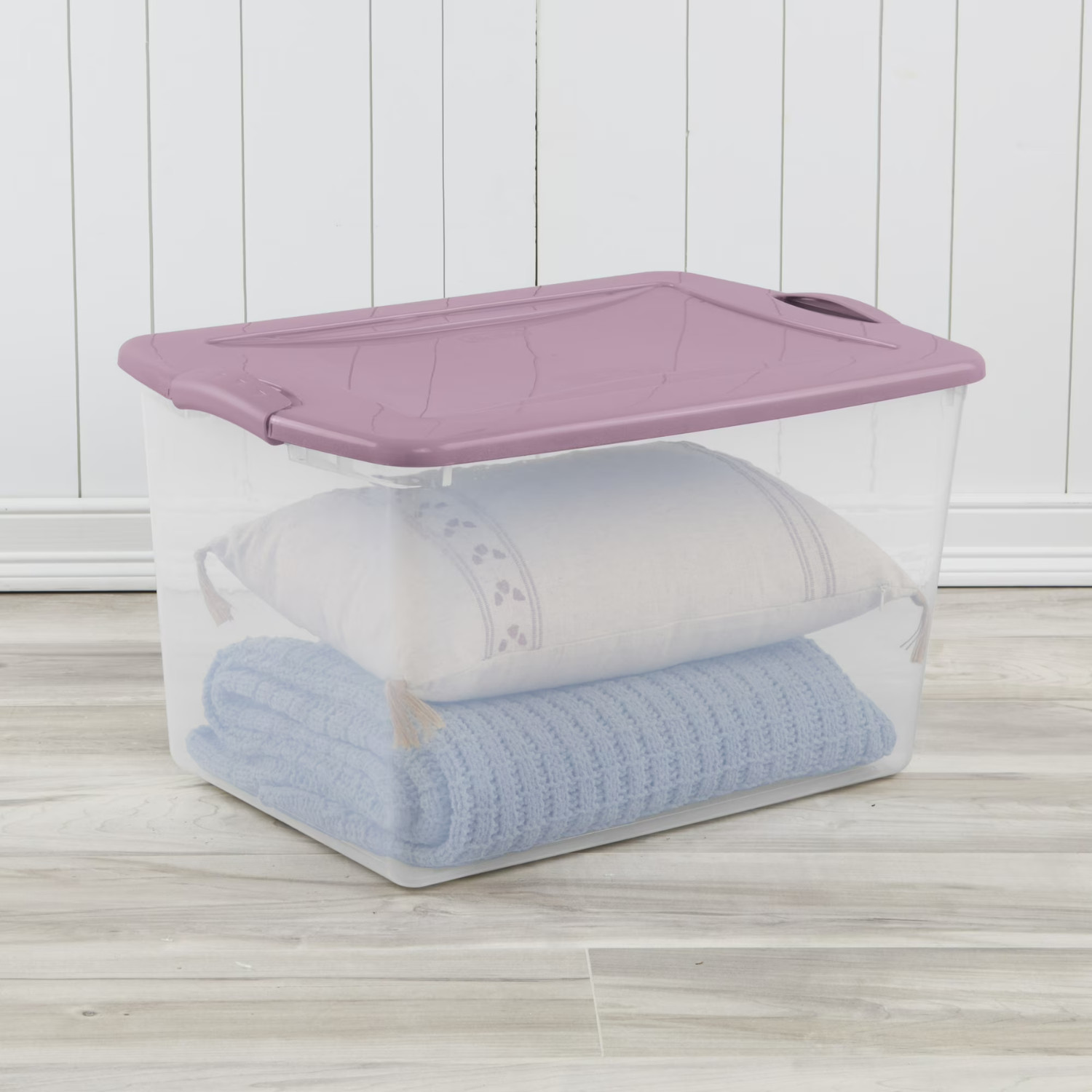 Sterilite 66 Qt Storage Bin Clear Latch Lid Lilac 6 Pack