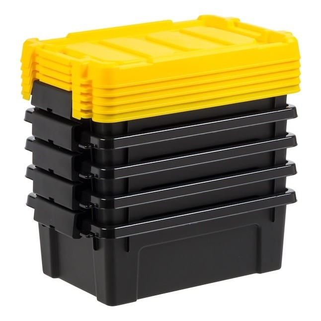 3 Gal. Heavy-Duty Stackable Storage Tote, Black with Yellow Lid (Set of 5)