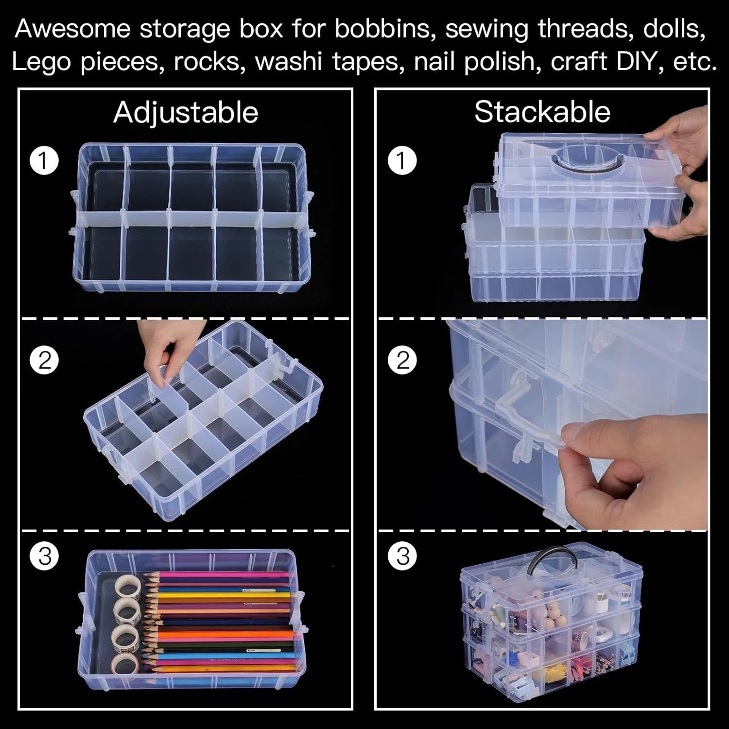 7-Tier Stackable Storage Box with 70 Compartments for Arts & Crafts Organization