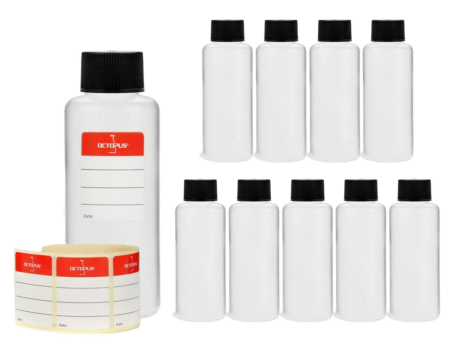 10x 100ml Plastic Bottles, Round Plastic Bottles made of HDPE, Empty, Thread Du…