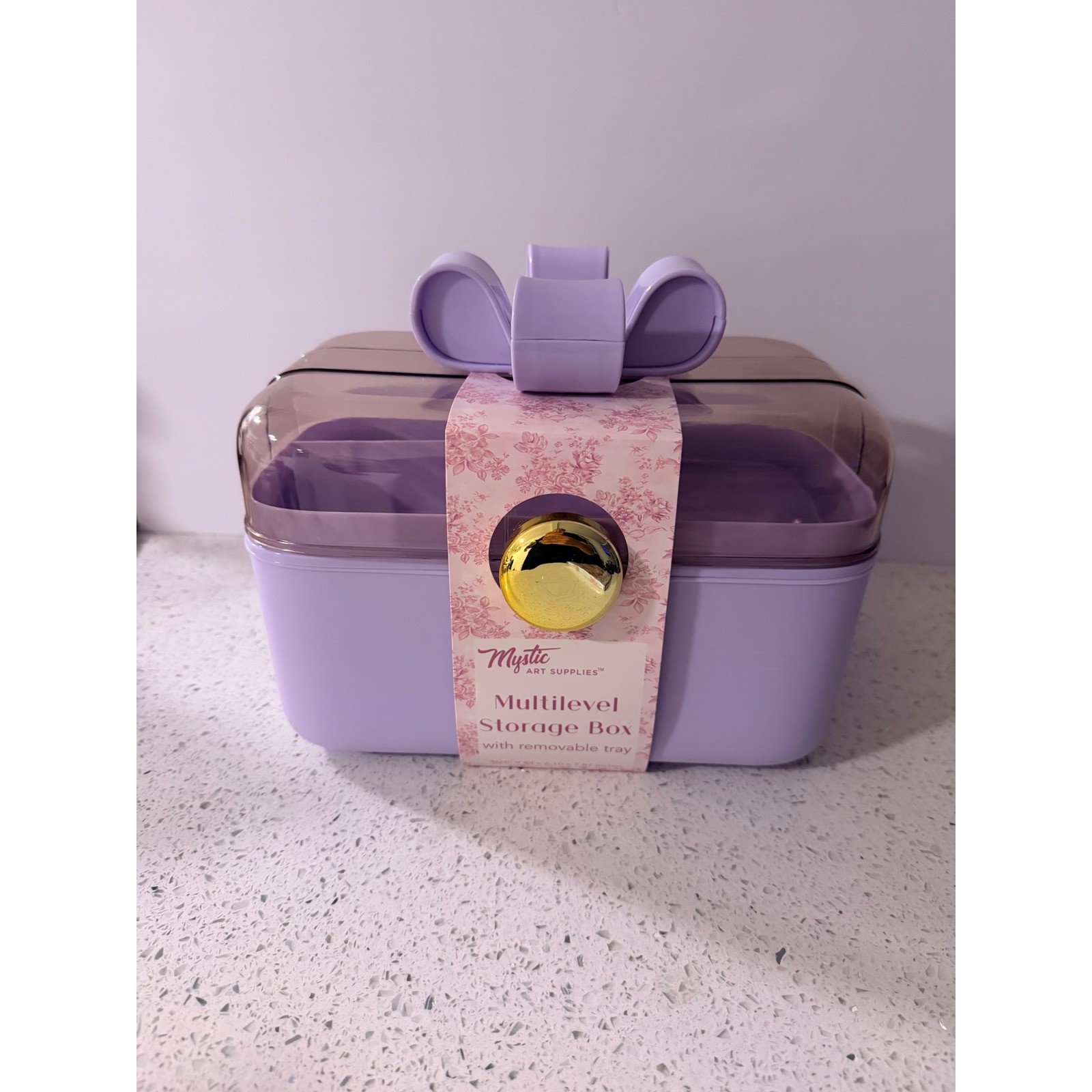 Mystic Art Supplies Multilevel Storage Box Purple Bow Handle Removable Tray NEW