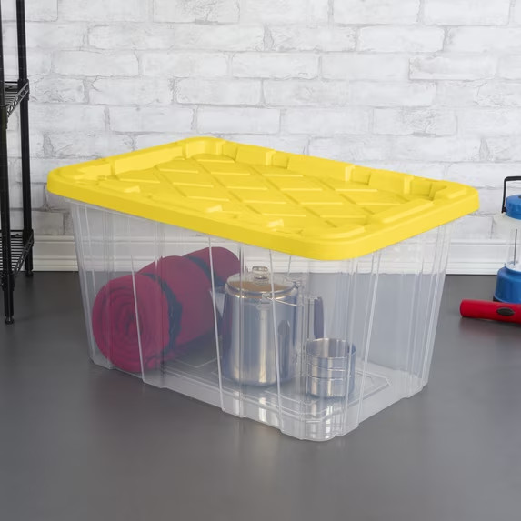 Sterilite 27 Gallon Clear Storage Tote 4pk Yellow Snap Lid
