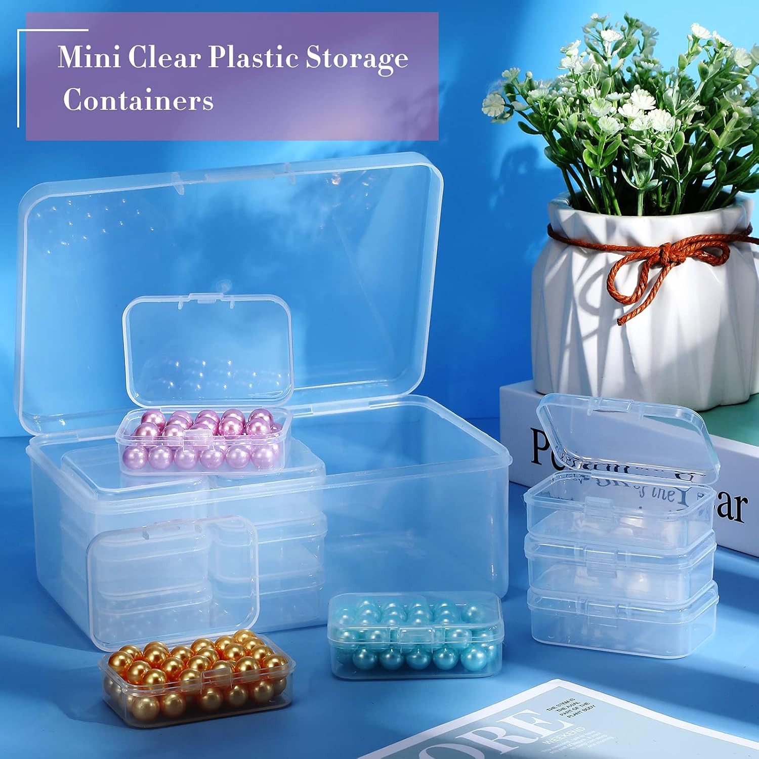 12 Pieces Plastic Clear Storage Box Organizer with Snap-Tight Closure Latch Mini