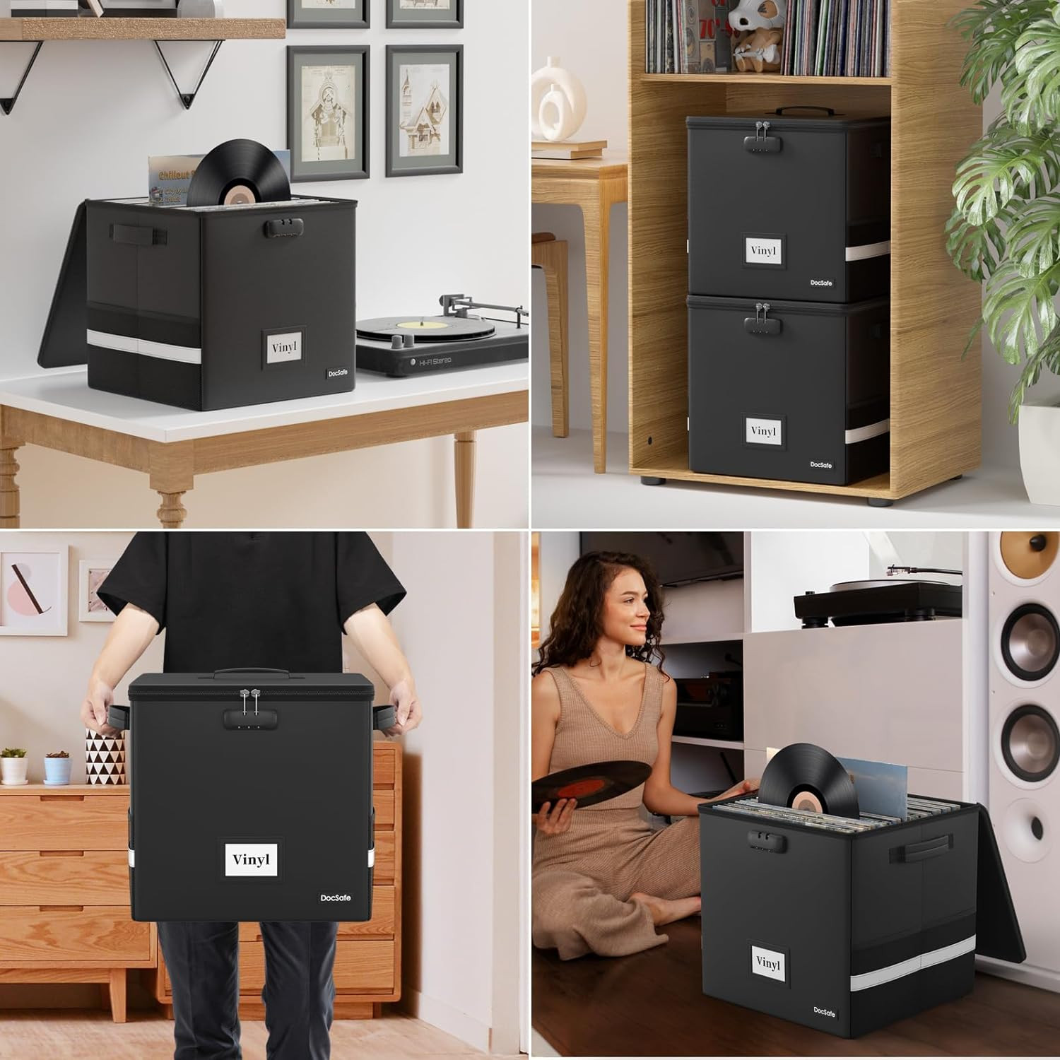 Vinyl Record Storage Box – Fireproof Water Resistant Collapsible 100+ Records
