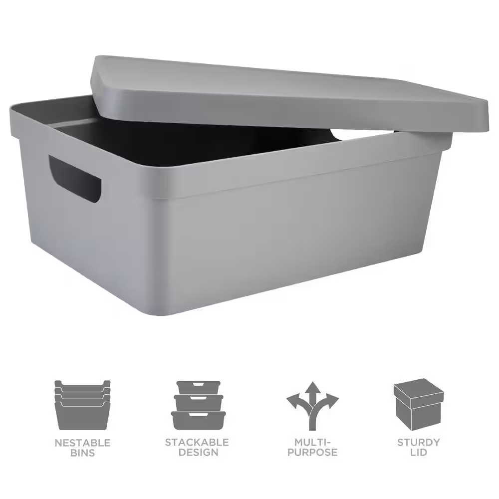 Medium Vinto Storage Box with Lid in Grey