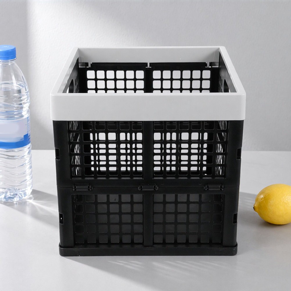 Stackable Foldable Plastic Utility Storage Bin for Auto Camping and Car Trunk