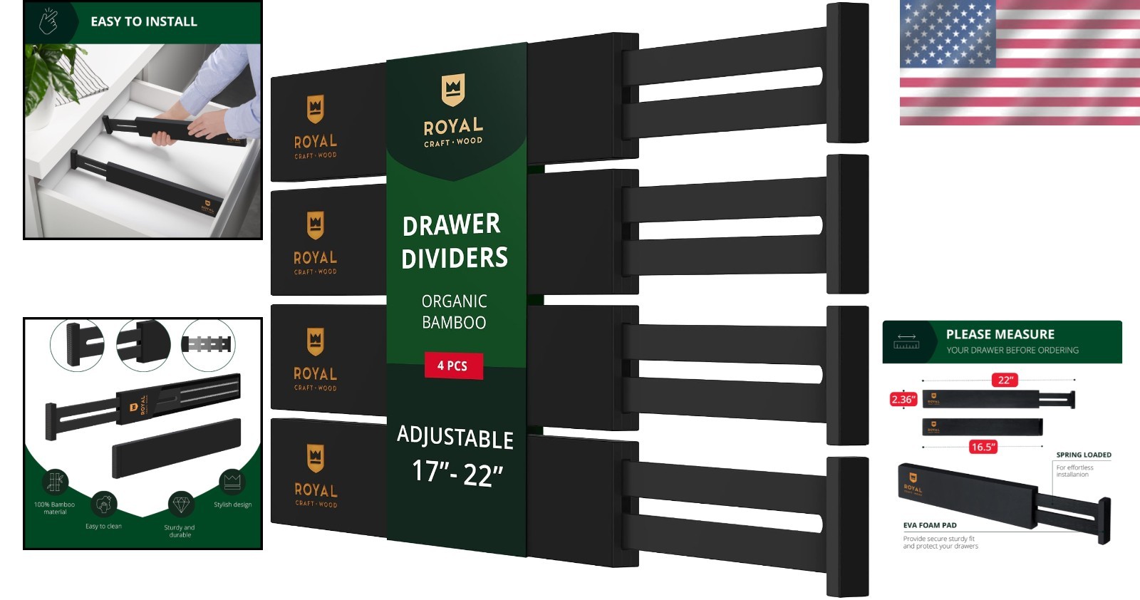 Adjustable Drawer Separator Organizers, 17-22 Inches