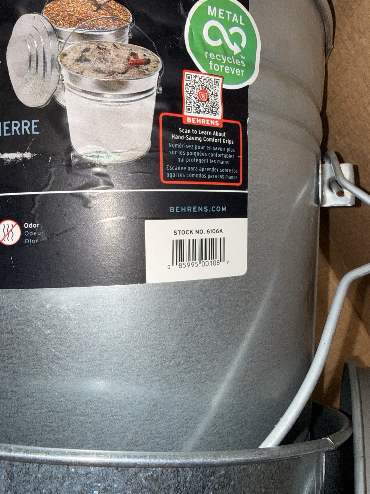 2 Behrens 6 Gallon Galvanized Locking Lid Cans Metal Storage Buckets Used