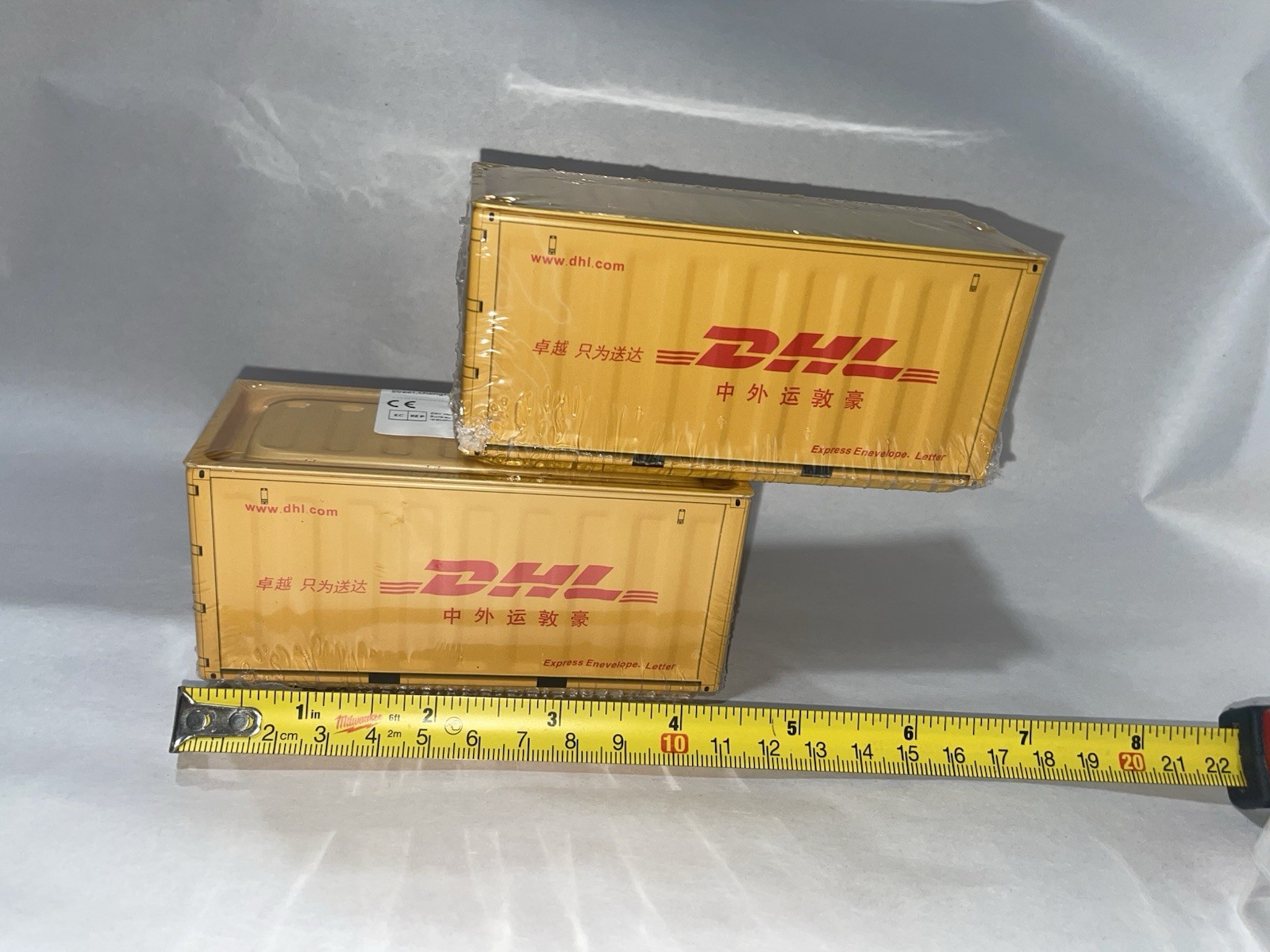 Mini DHL Shipping Container Iron Storage Box Desktop Organizer Lot Of 2