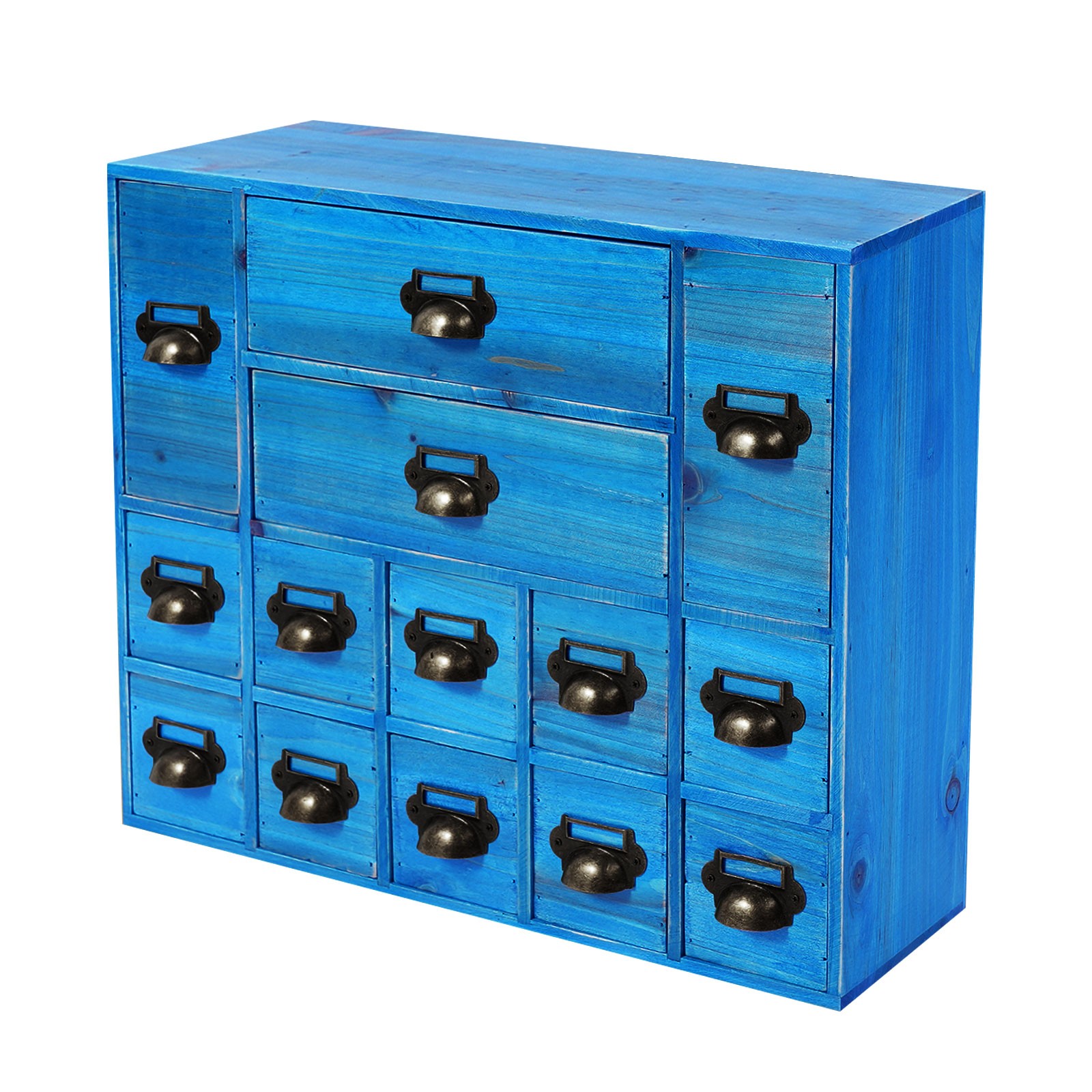 Vintage Apothecary Cabinet Dressers Label Holder Wooden 14 Drawers Organizer