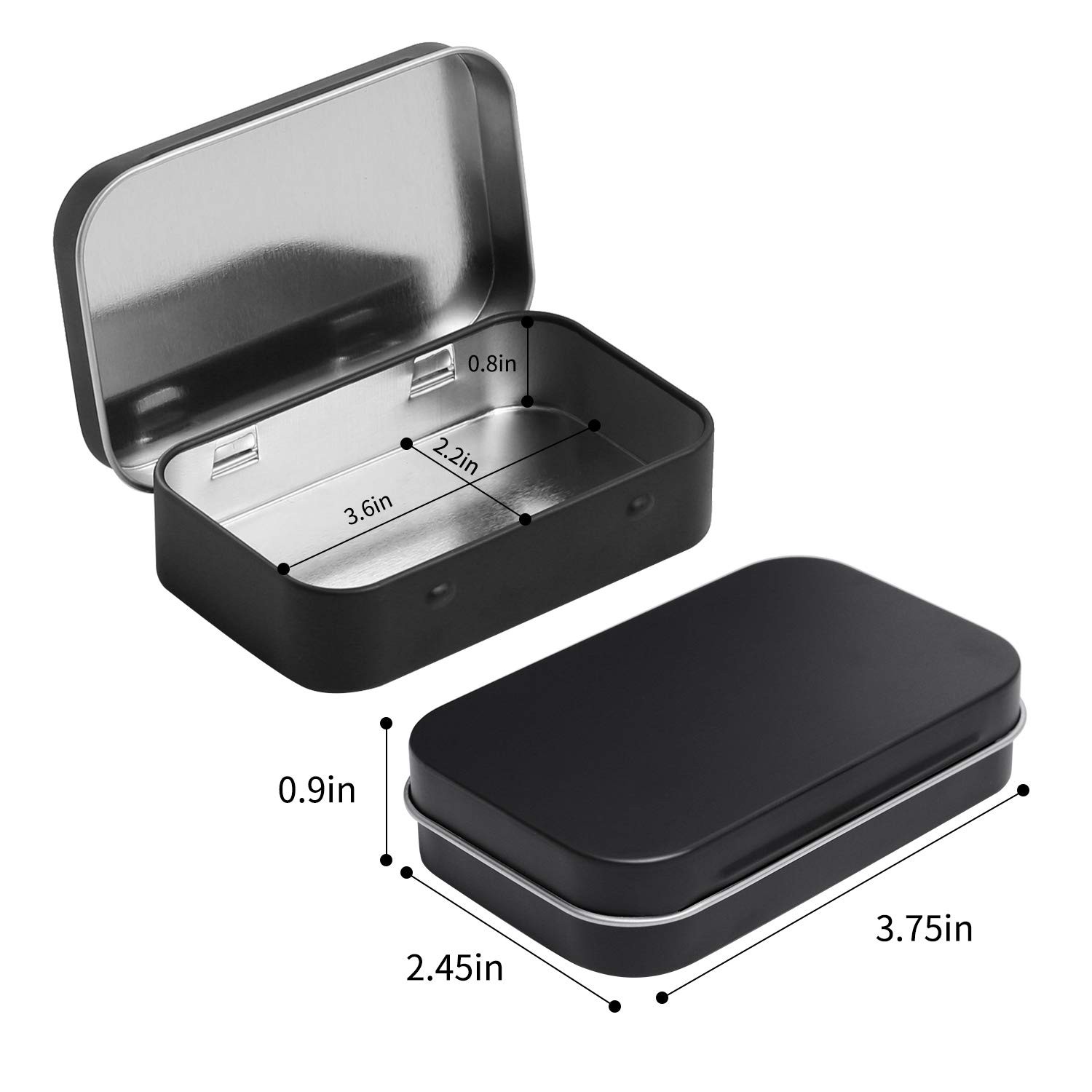 Tamicy Metal Rectangular Hinged Tins, Pack of 40, Matte Black