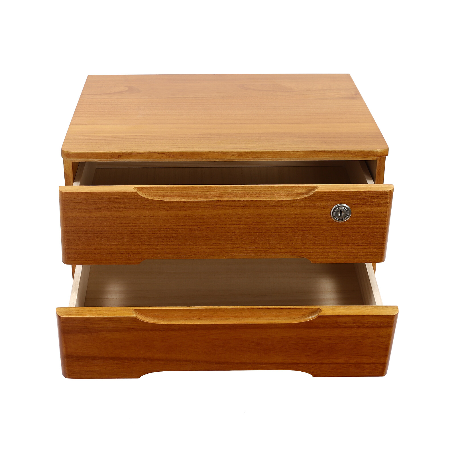 Wooden Desktop Storage Box with Lockable Drawers, Desk Organizer With 2 Tiers