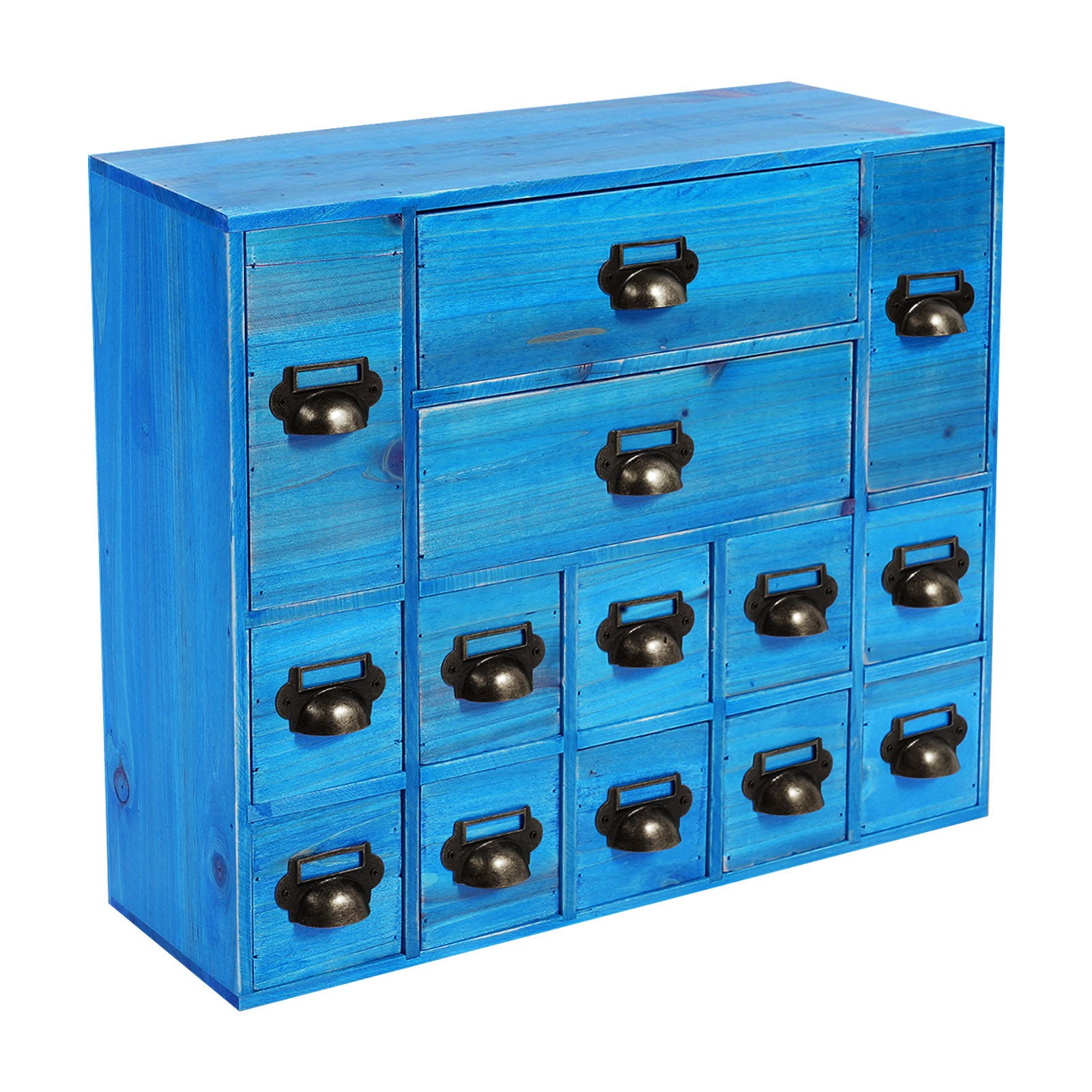 Vintage Apothecary Cabinet Dressers Label Holder Wooden 14 Drawers Organizer