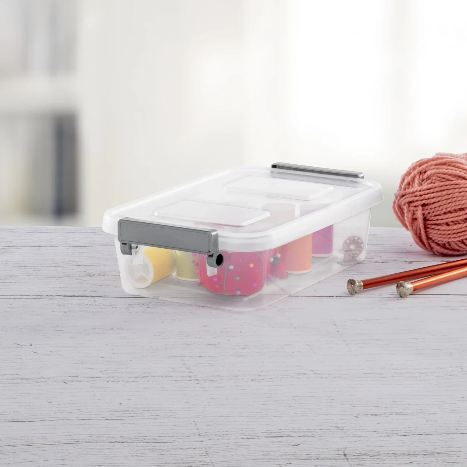 2 Pack Sterilite 2.7 Qt Modular Locking Storage Box Clear Gray Container