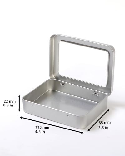 12 Pack Rectangular Metal Storage Tins with Clear Hinged Lids for Crafts, 4.5&Prime;x3