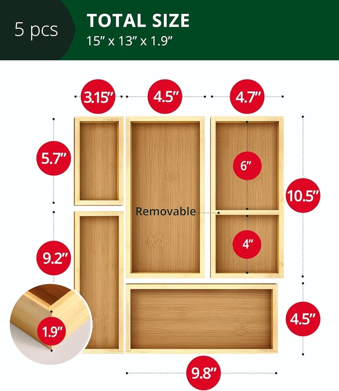 Eco-Friendly Bamboo Storage Boxes – 5-Piece Organizer Set for All Spaces