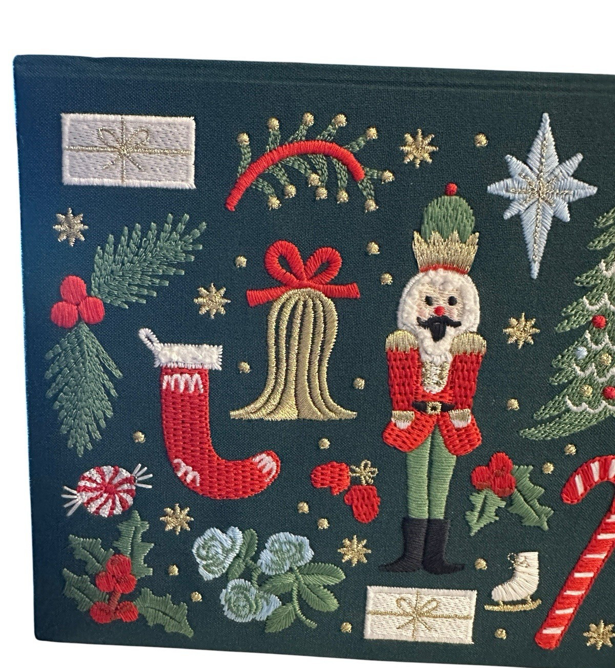Rifle Paper Co. Embroidered Holiday Christmas Green Keepsake Card Box Santa