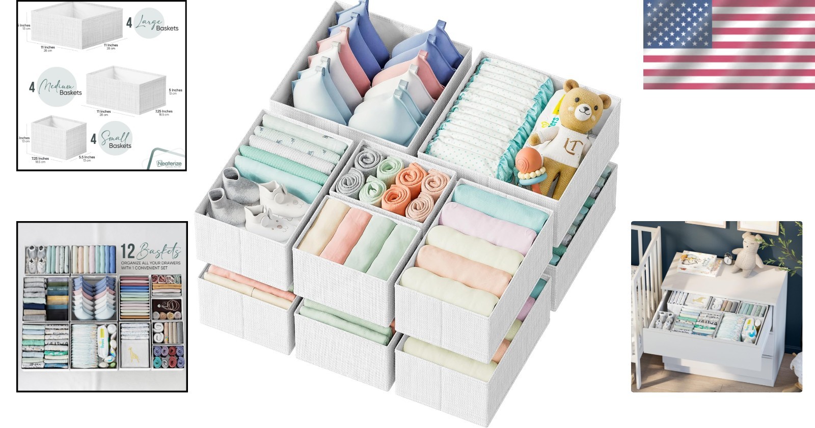 Elegant 12-Count Drawer Organizers – Ideal for Nursery and Closet Organization