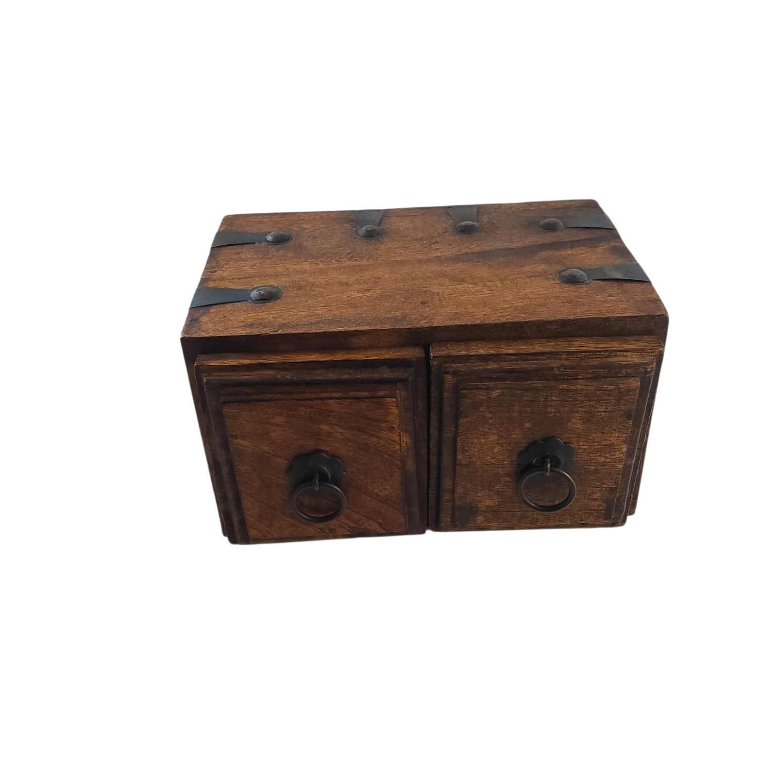Vintage Wood Apothecary Tea Spice Box Carved Boho Jewelry Box Drawers Handmade