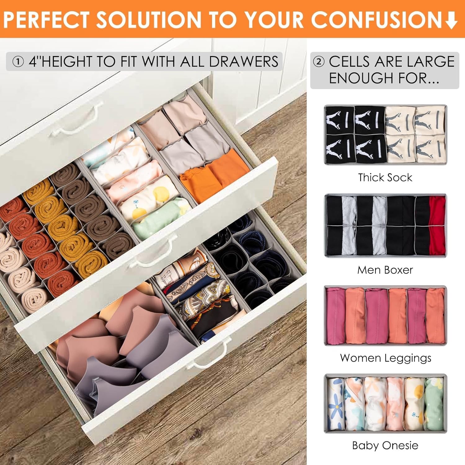 12 Pack Sock Underwear Drawer Organizer Dividers, 116 Cells Fabric Foldable D…