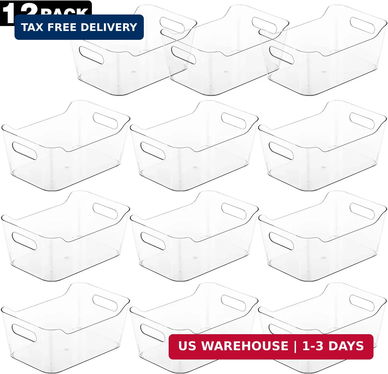 Tiawudi 12 Pack Plastic Storage Bins, Multi-Use Organizer Bins, Pantry Organizer