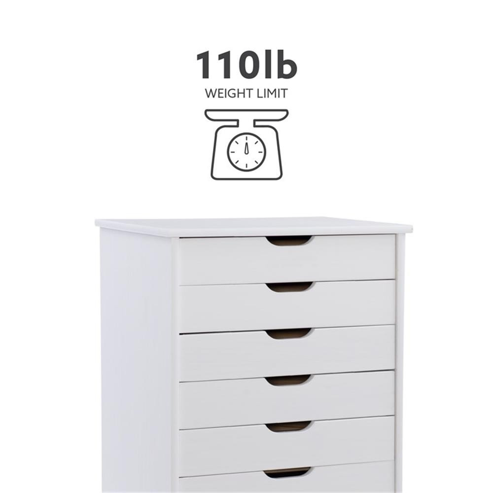 Pemberly Row 8-Drawer Transitional Wood Storage Cart in White Wash