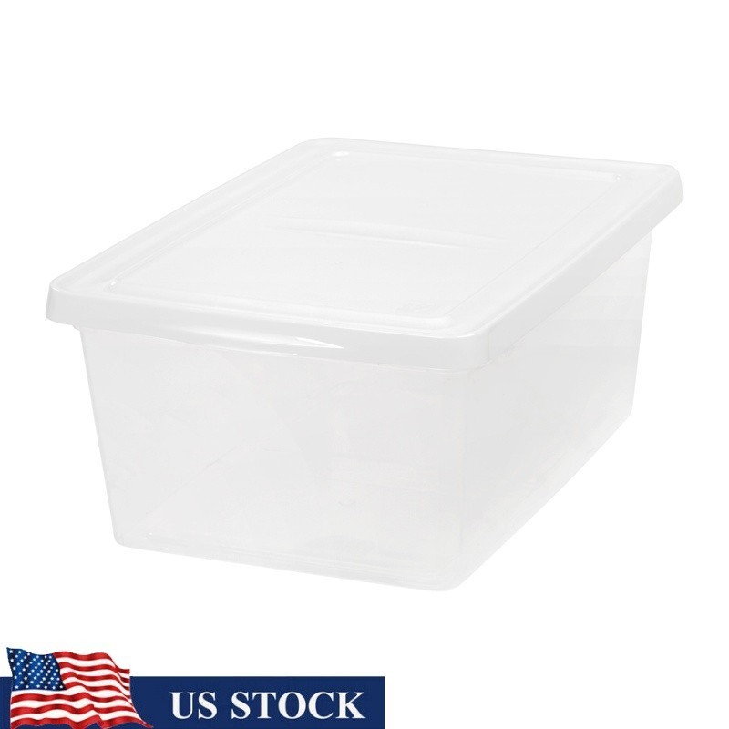Plastic Storage Bins W/ Lids Stackable Organizers Home Office Garage 17qt New
