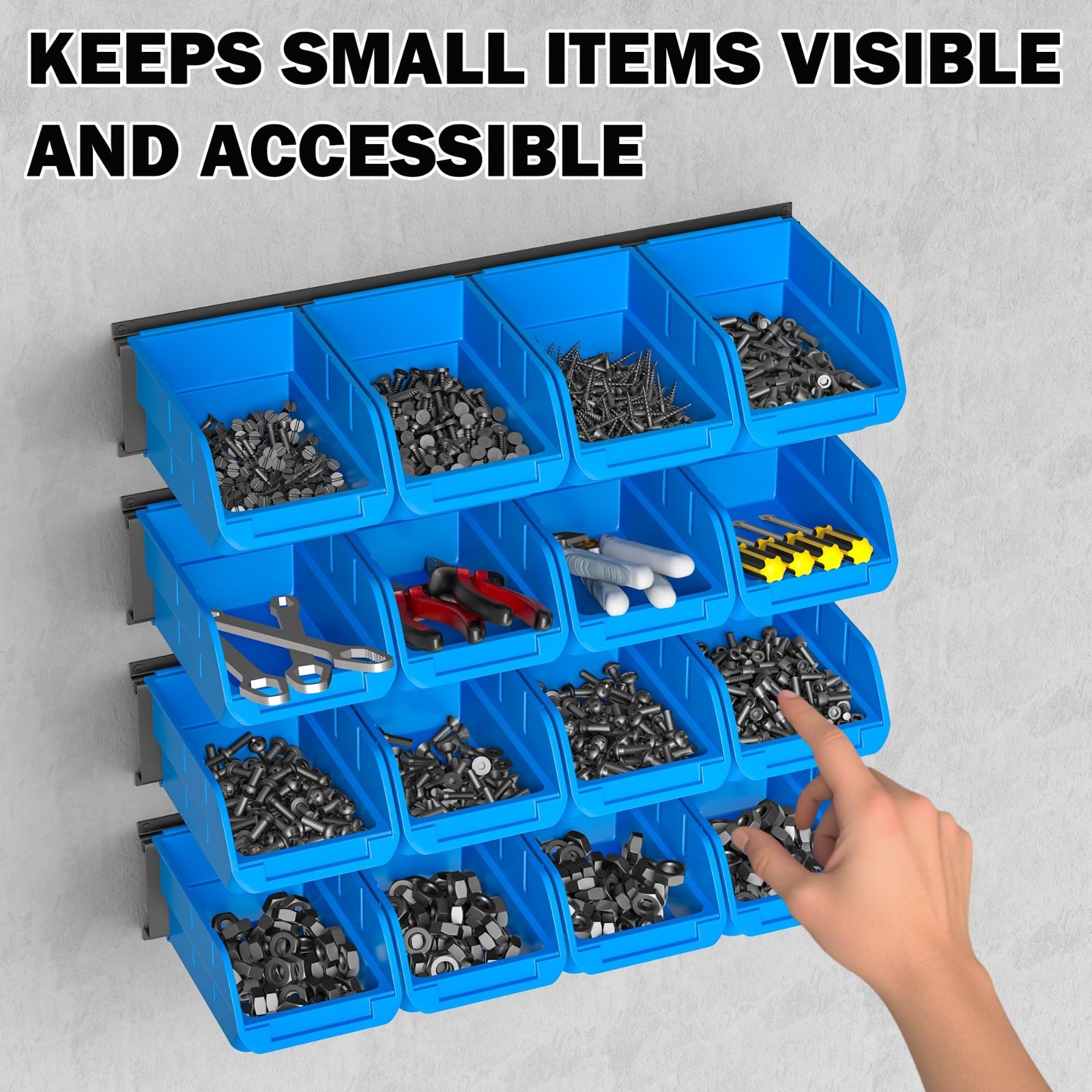 Wall Mounted Plastic Storage Bins – Hanging Organizer for Garage Tools & Hardwar