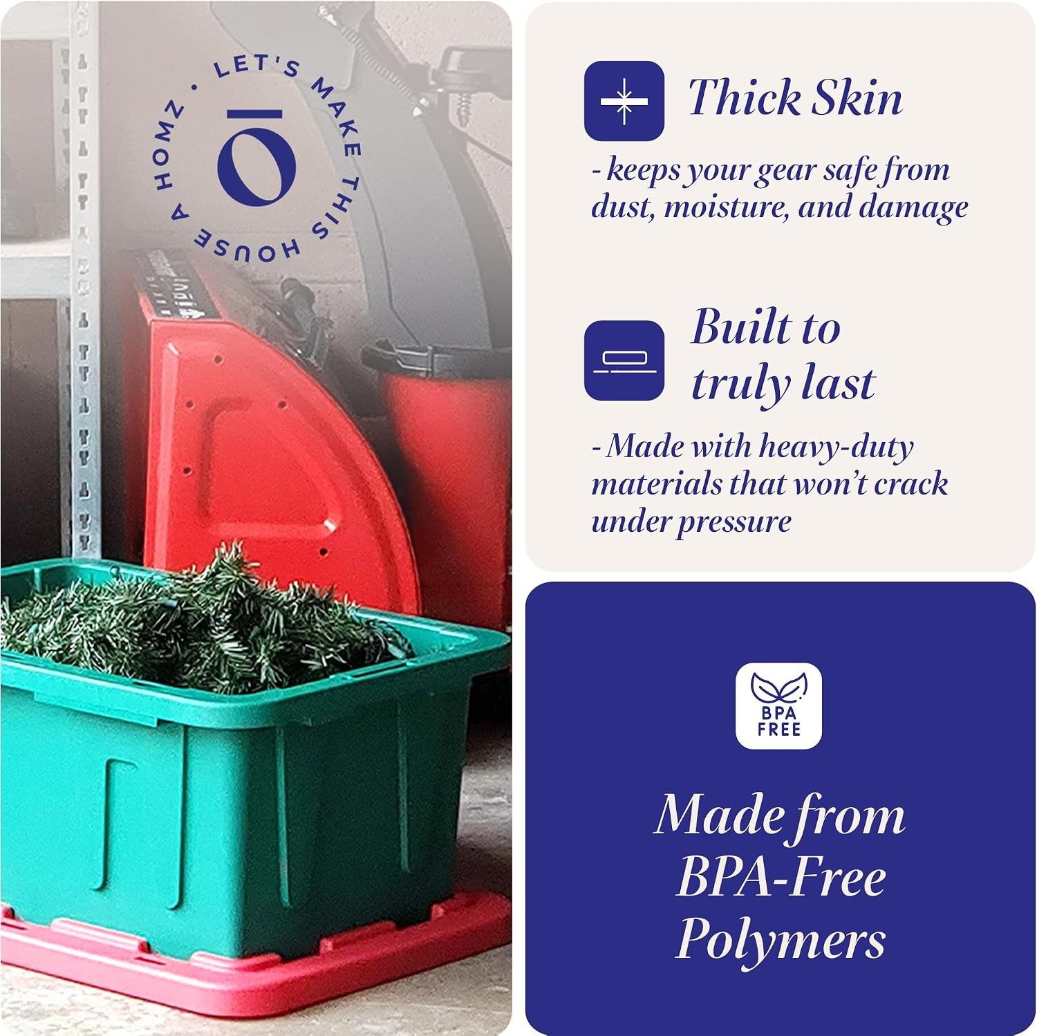 Holiday Plastic Storage Container 15 Gallon – Set of 2 Green and Red 2 Sets
