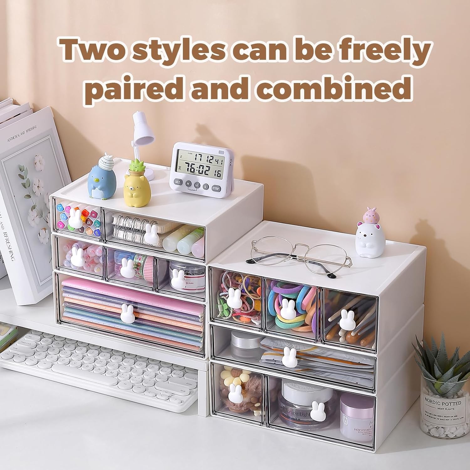 Plastic Desk Organizer with Drawers,Desktop Organizer Drawers Storage,3 Tier