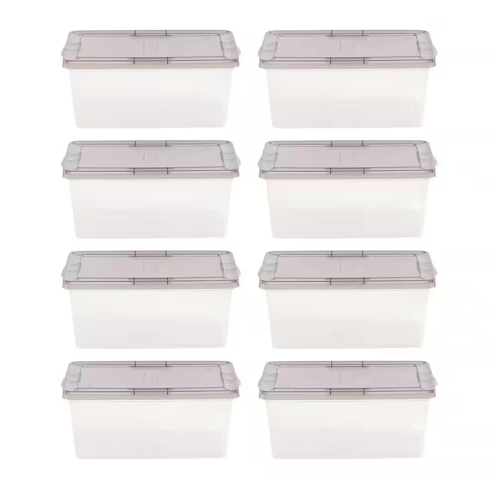 16 Qt. Snap Top Storage Box, Clear with Gray Lid (8-Pack)