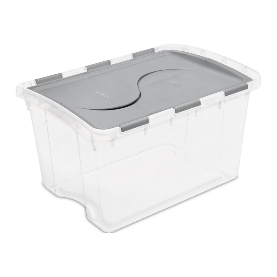 2 Pack 48 Qt Medium Storage Bin Clear Plastic Container Flip Hinge Lid Gray