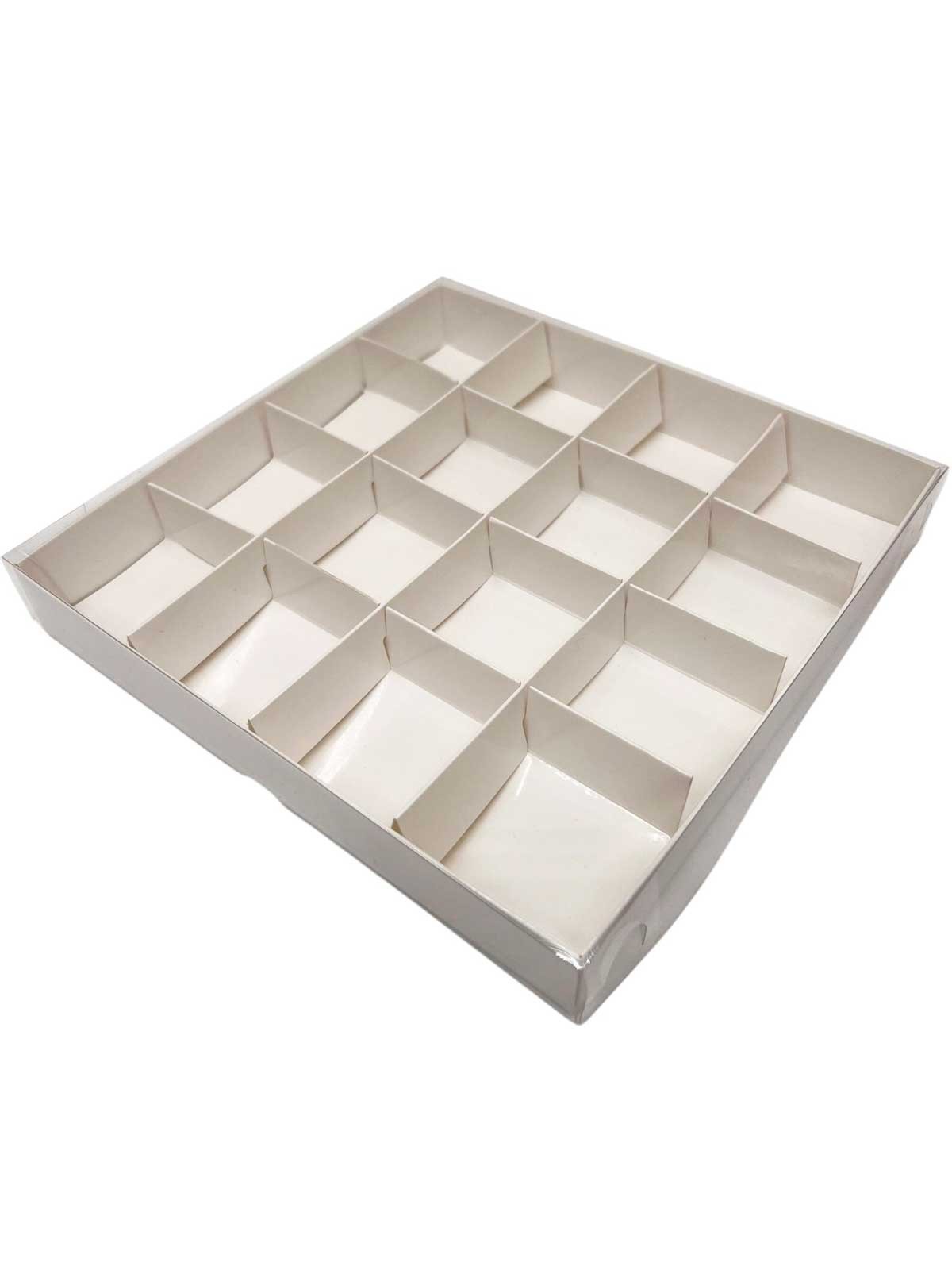 White 16-Compartment Gift Box with Clear Lid 8&Prime;x8&Prime;x1 1/4&Prime; , 12 Pack, US Seller