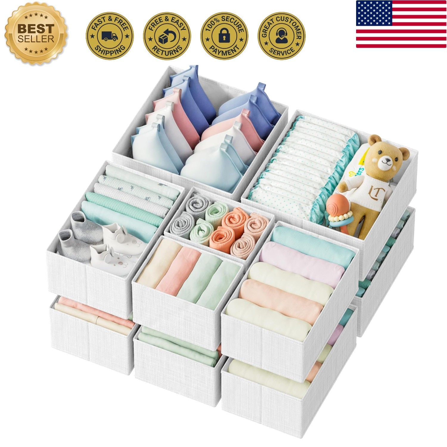 Elegant 12-Count Drawer Organizers – Ideal for Nursery and Closet Organization