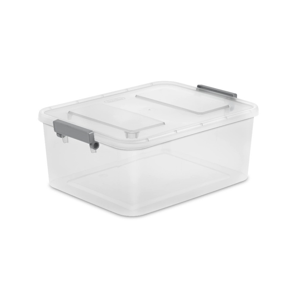 12.7 Quart Clear Modular Storage Box with Write-on Lid Latches 3-Pack Gray