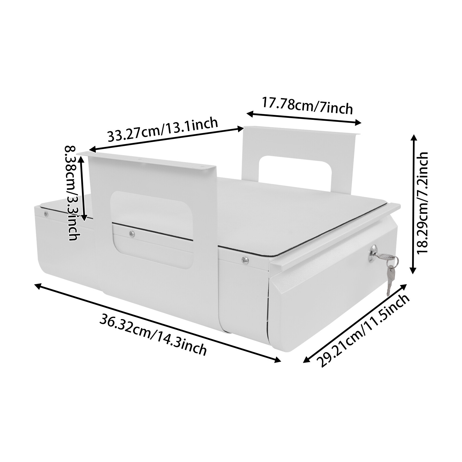 13” Under Desk Pull-Out Drawer Lockable Sliding Storage Drawer White With Lock