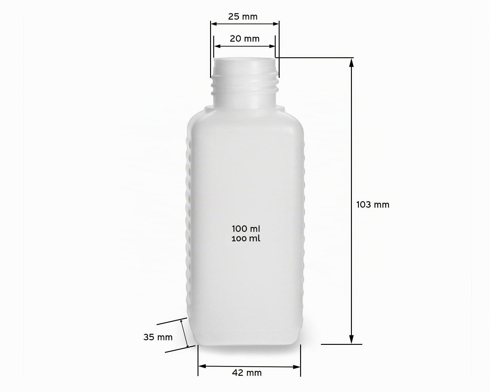 10 dosing bottles of 100 ml made of HDPE with hinged cap White