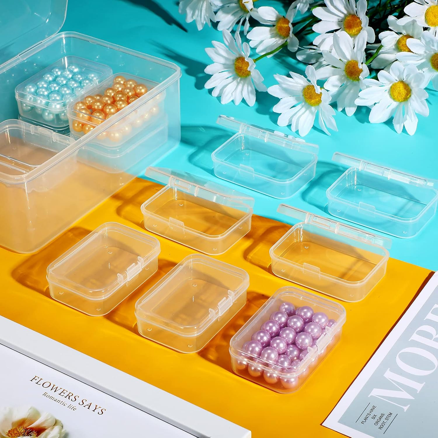 12 Pieces Plastic Clear Storage Box Organizer with Snap-Tight Closure Latch Mini