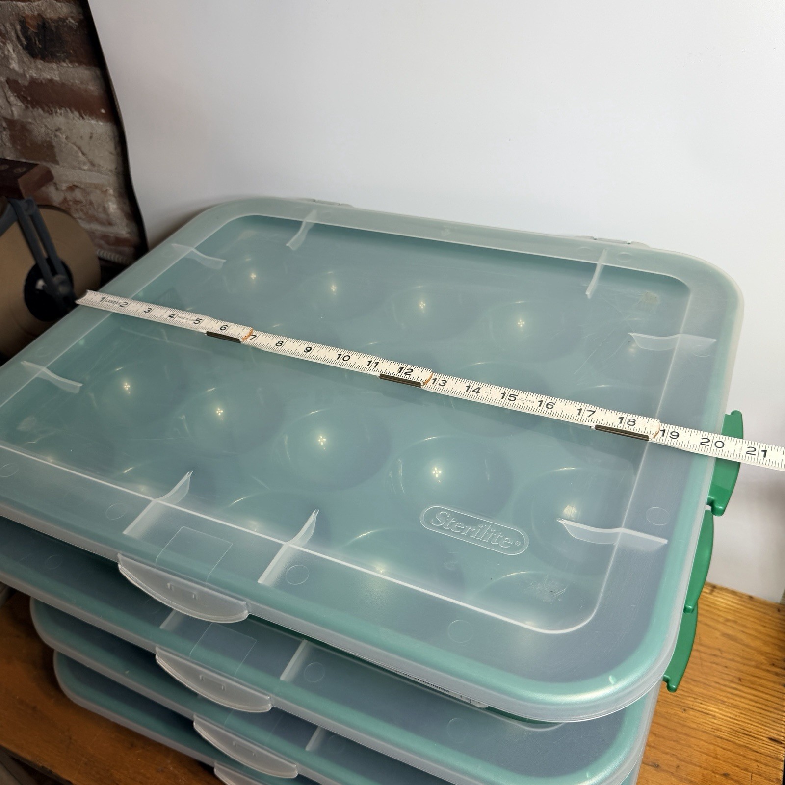 4 Green Sterilite Ornament Storage Box Case 20 Piece Hinged Lid Snap Closure 20&Prime;