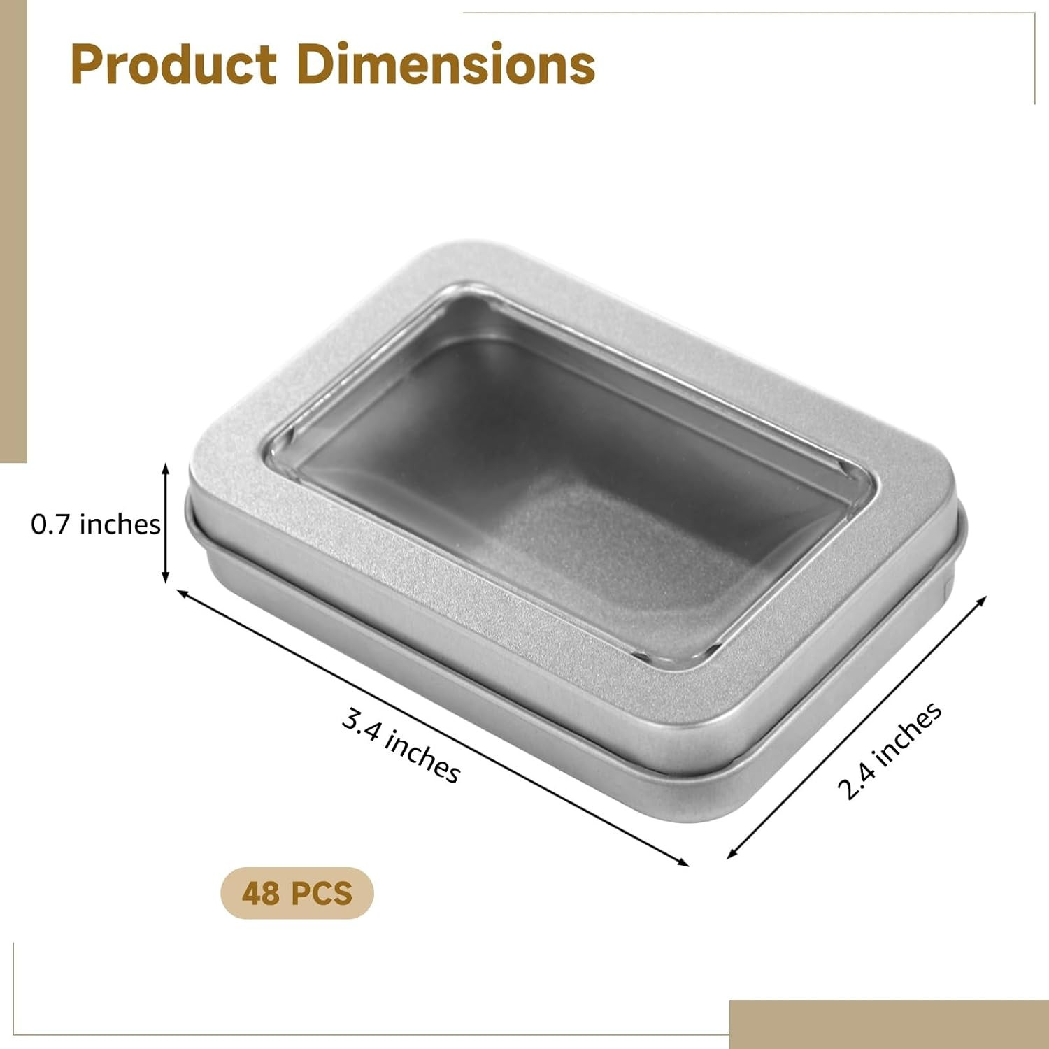 48 PCS Rectangular Metal Tin Boxes with Clear Lid for Jewelry & Crafts