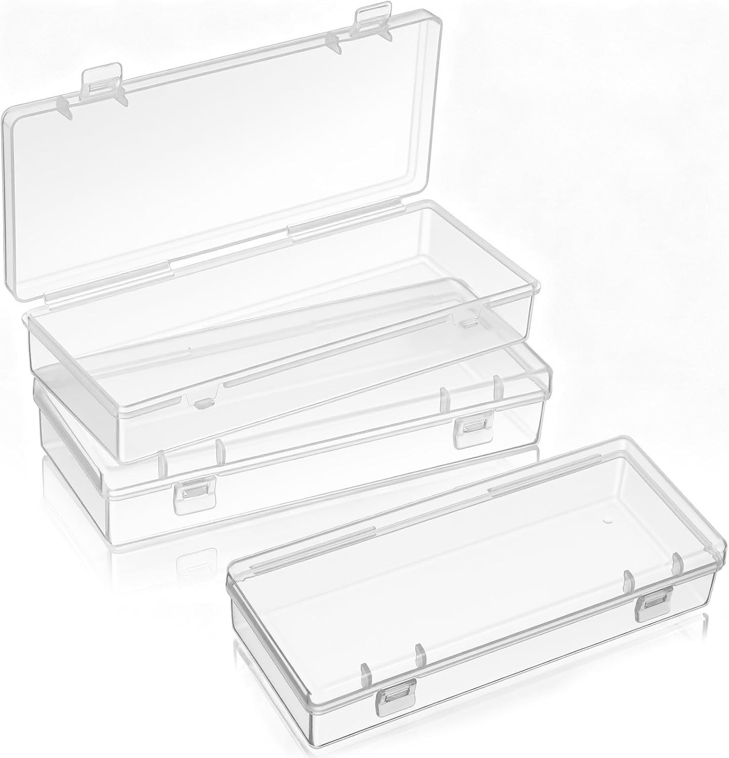 3pcs Mini Plastic Storage Containers Box with Hinged Lid, 6.1×2.5 Inches Smal…