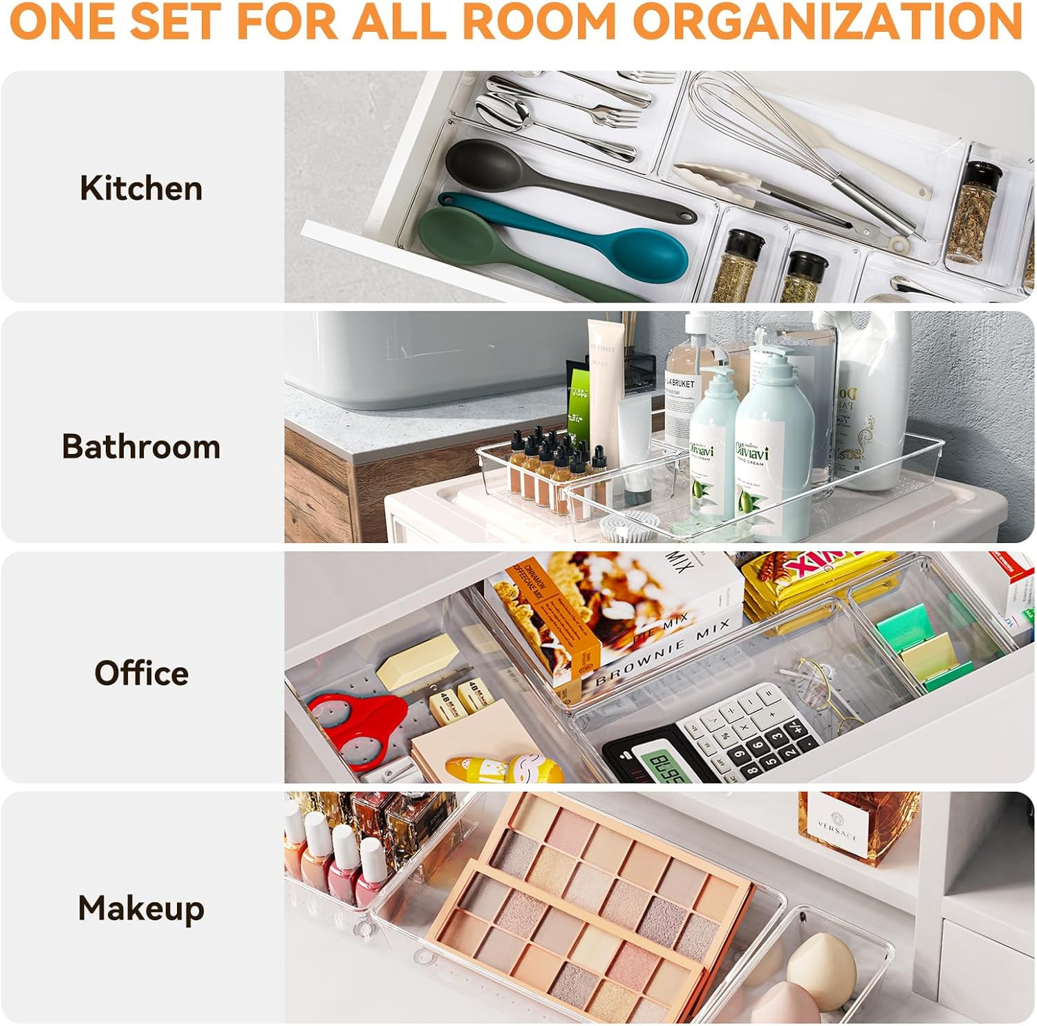 New 6 Pack Clear Plastic Drawer Organizer Trays Acrylic Storage Bins Dividers