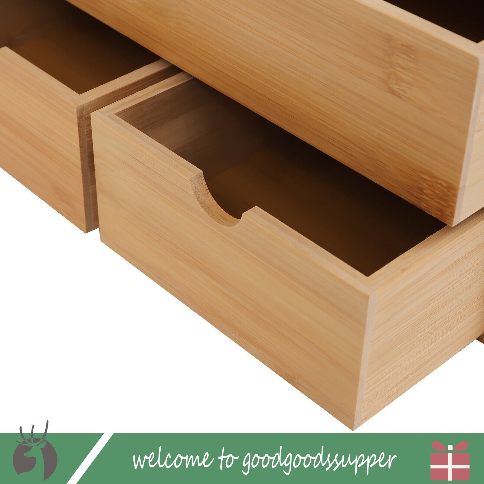 Bamboo Desk Organizer with 3 Drawers Tabletop Cosmetic Storage Simple Design NEW