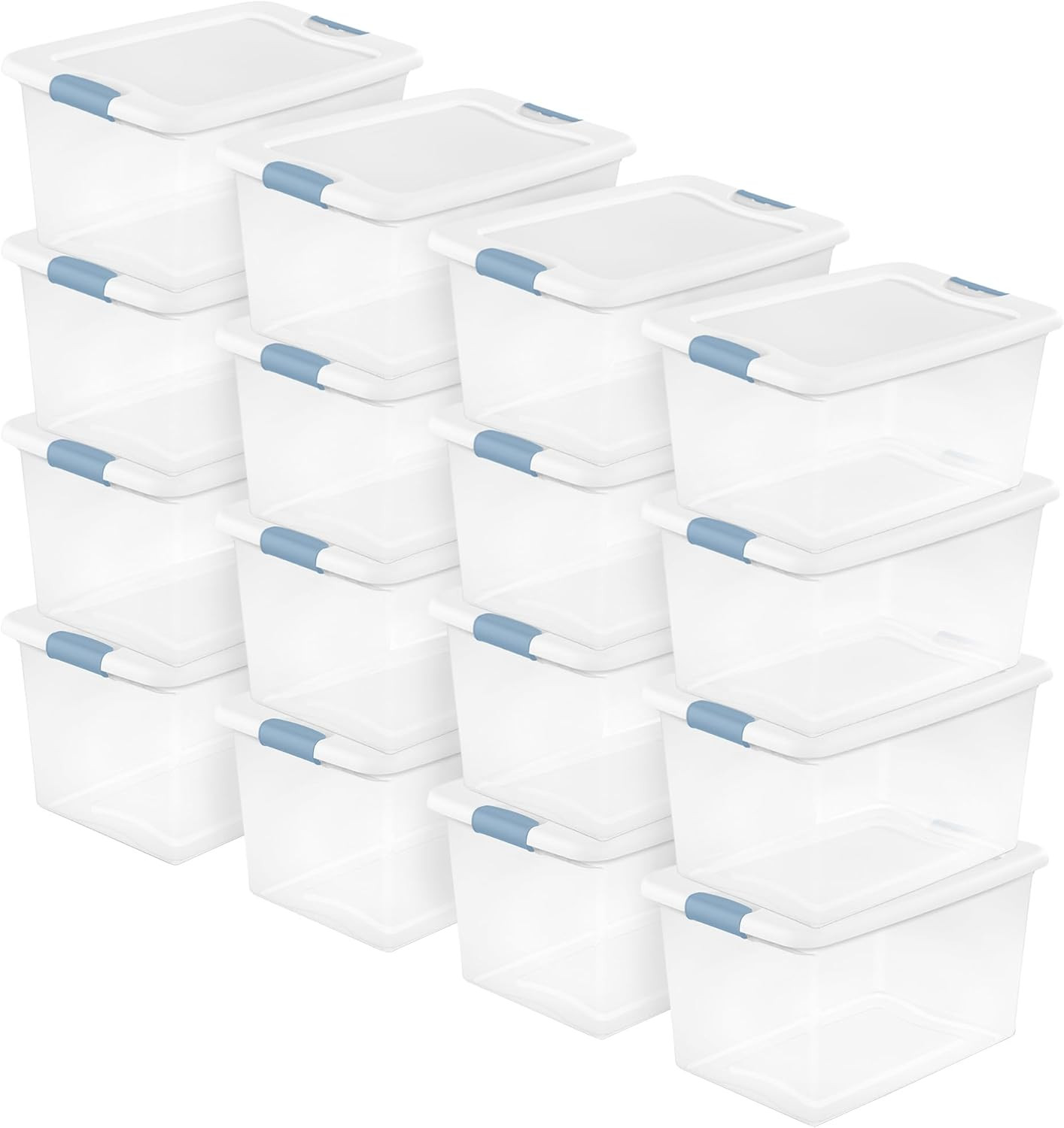 16-Pack Latching Box, under Bed Storage Bins with Lids, Clear Plastic, 106 Quart