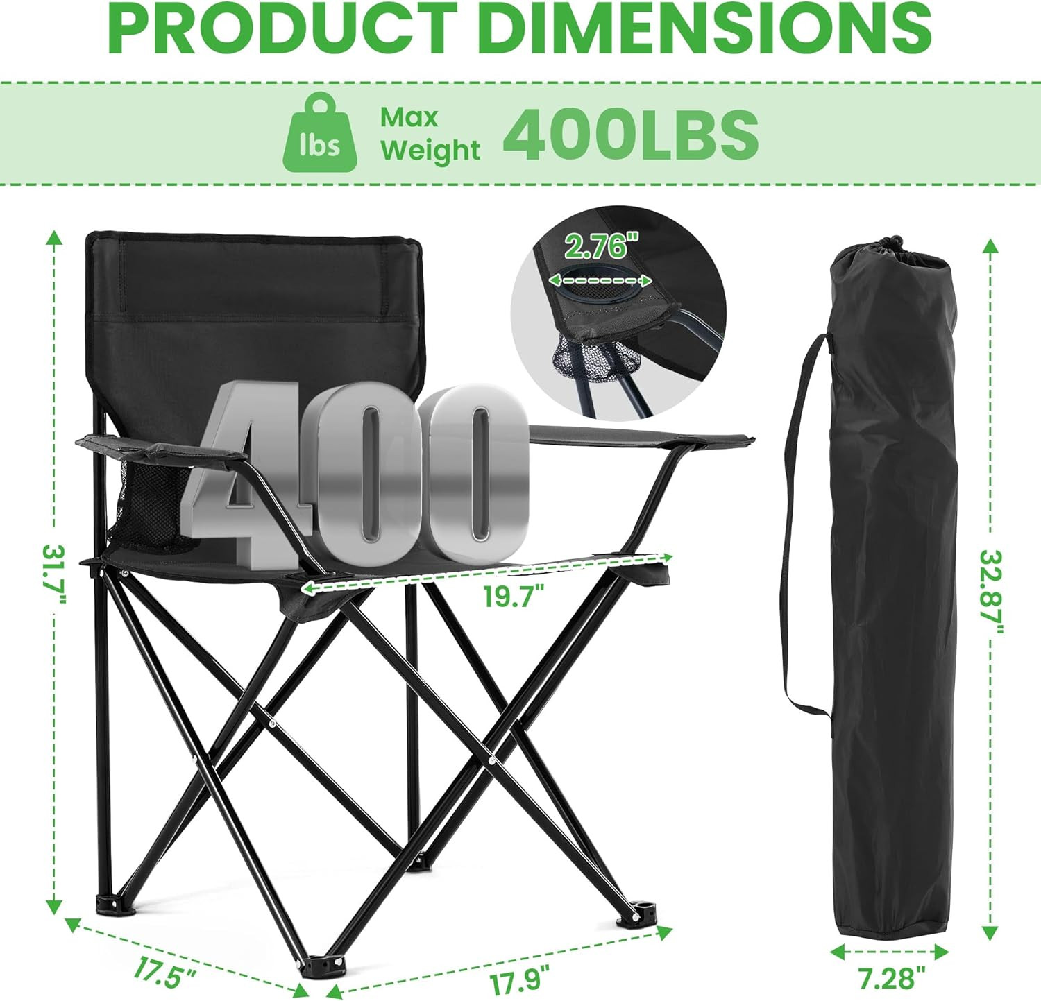 2 Pack Portable Camping Chairs Folding Lawn Chair Outdoor Lightweight Beach Chai