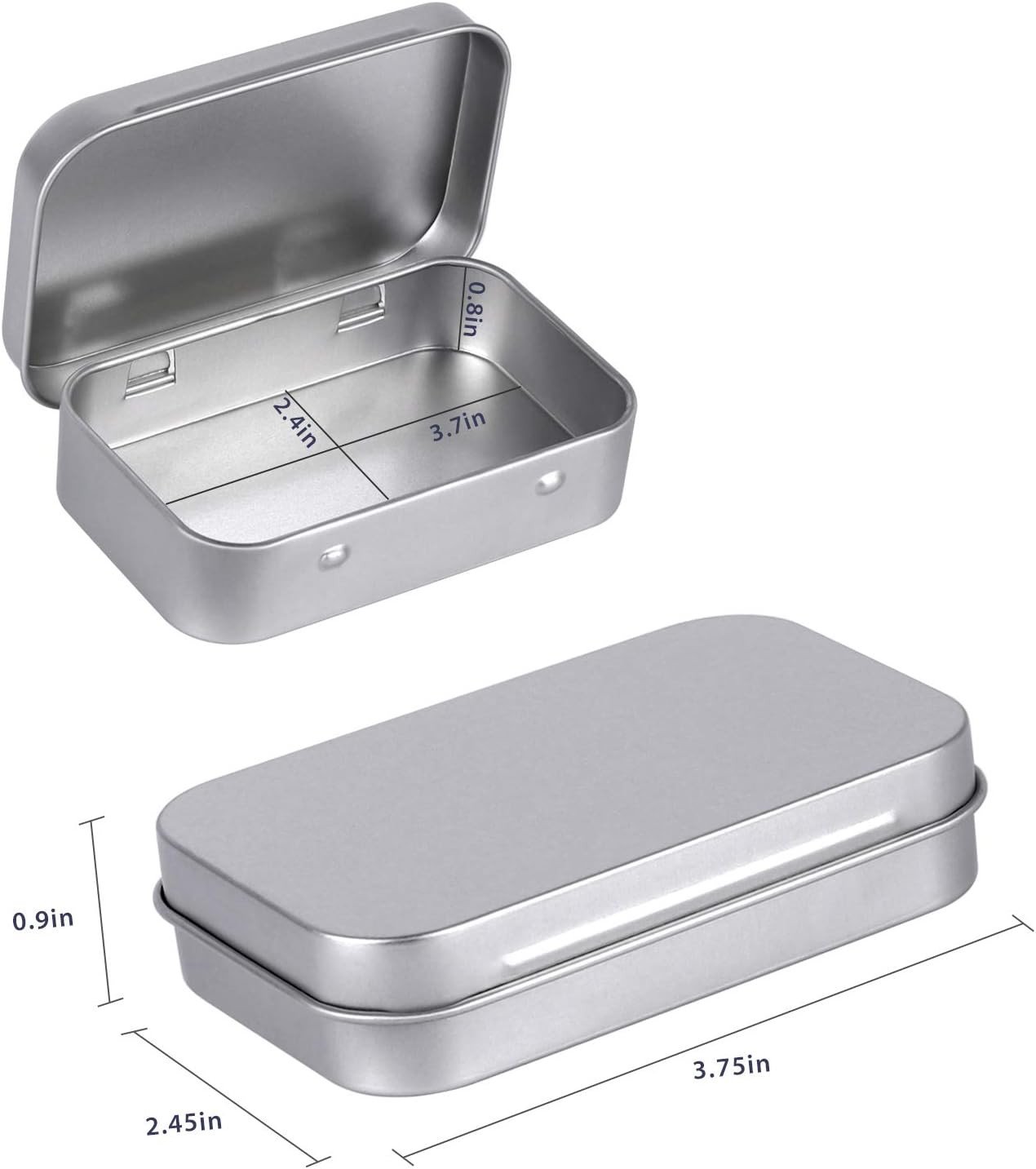 Metal Rectangular Empty Hinged Tins – Pack of 40 Silver Mini Portable Box Small