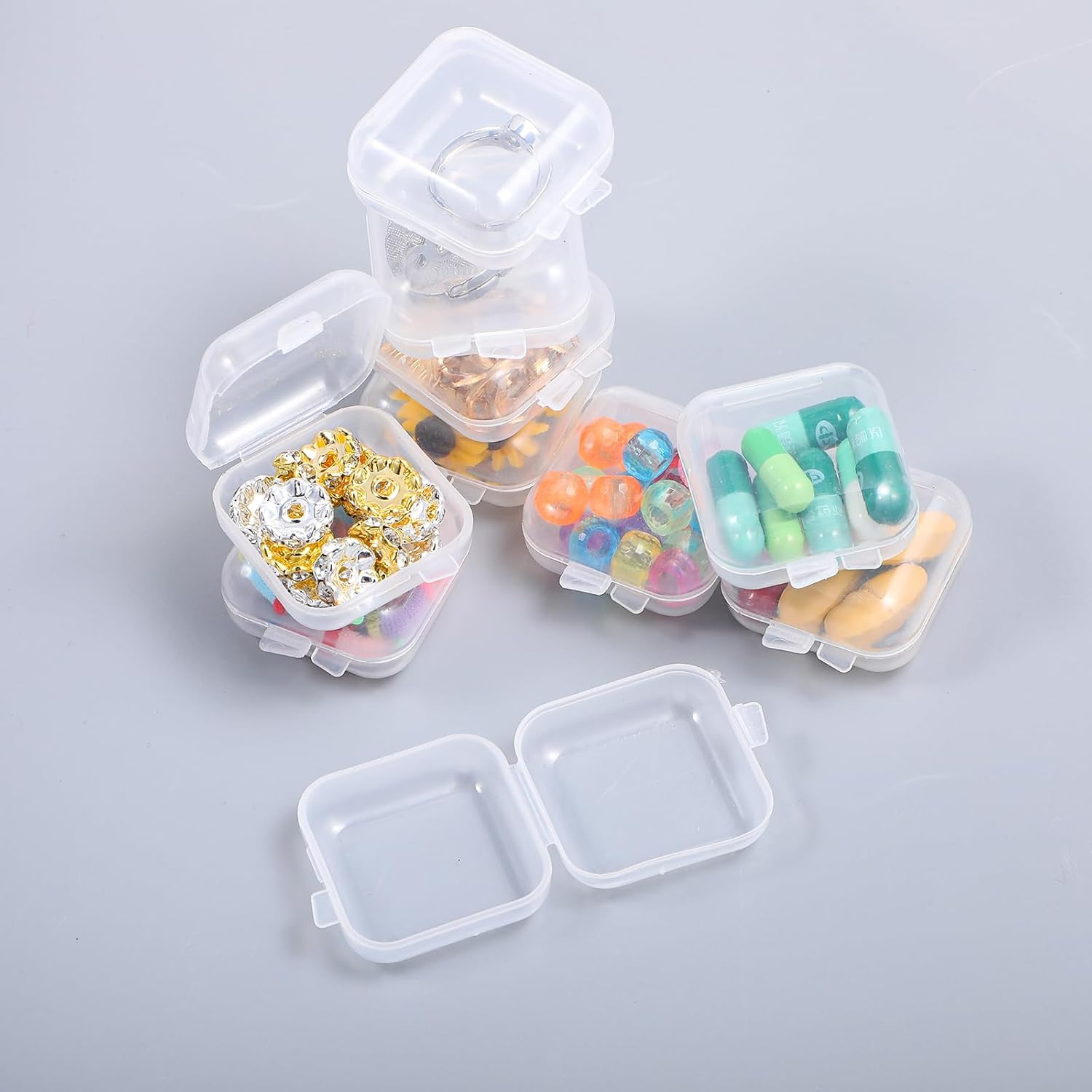 Small Plastic Ear Plug Cases, 10 Pack, Transparent Hinged Storage Box