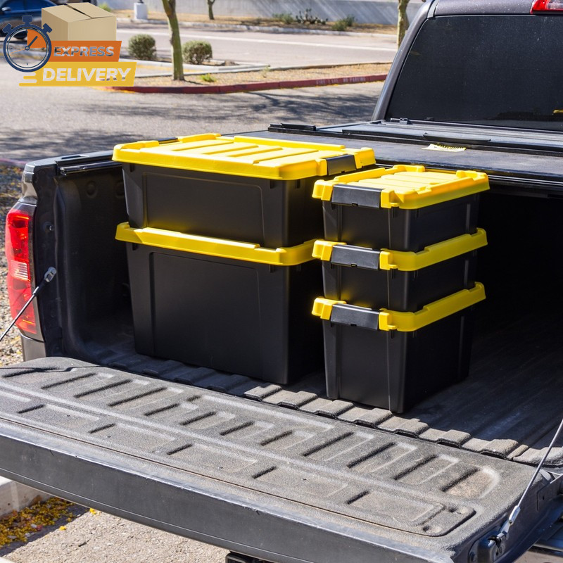 IRIS 5 Gallon Black Plastic Latching Storage Bin with Lid Tote, 4-Pack 👌 ✅
