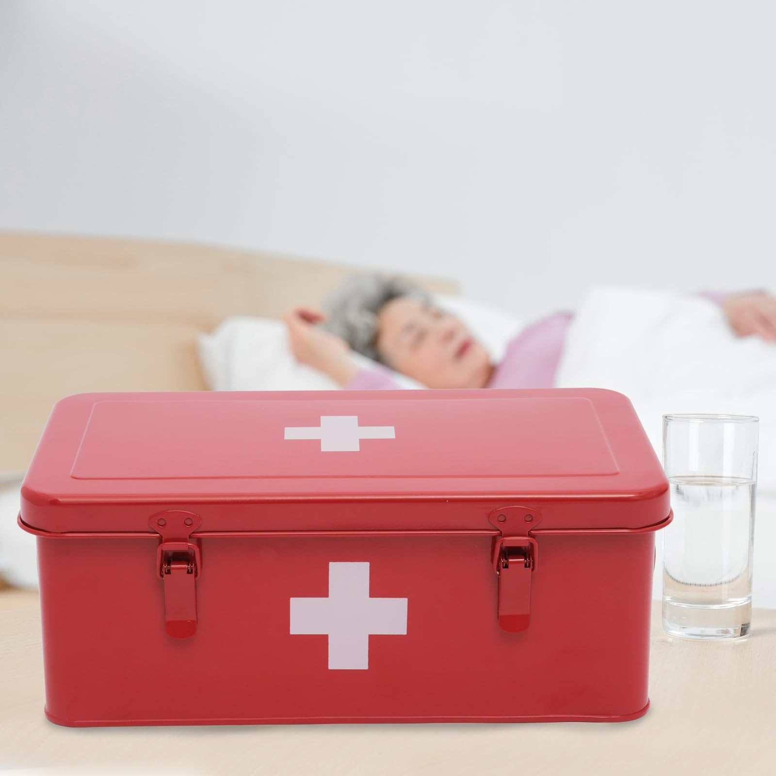 Gdfjiy First Aid Box Empty, Metal Medicine with Safety Lock, Medical Red