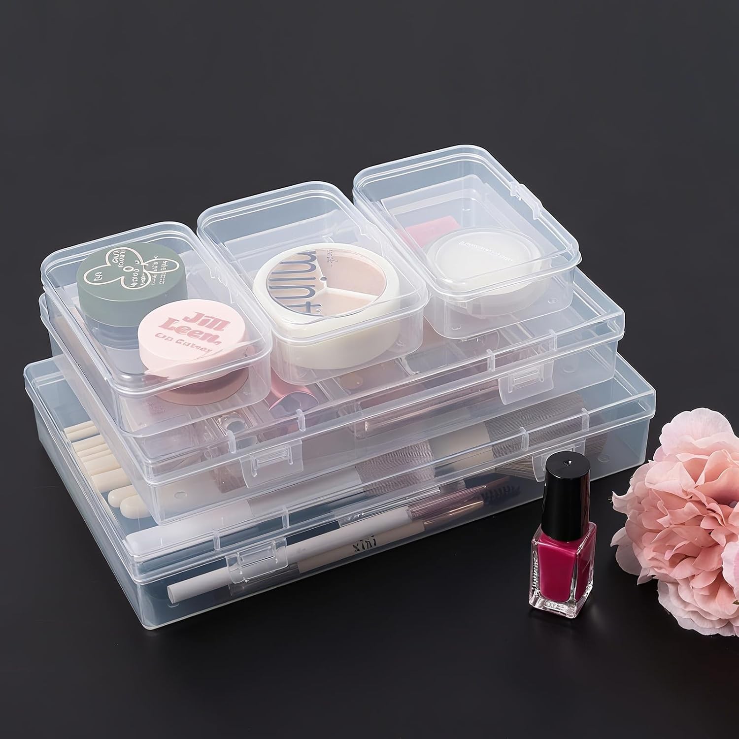 20 Pieces Mixed Sizes Rectangular Empty Mini Clear Plastic Organizer Storage Box